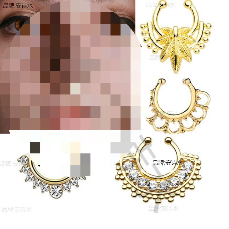 Гвоздик для носа без отверстия, поддельная наклейка, индийские украшения для женщин, антиаллергенное кольцо для носа с бриллиантом, европейский и американский клип для пирсинга, нос Leide Zhu