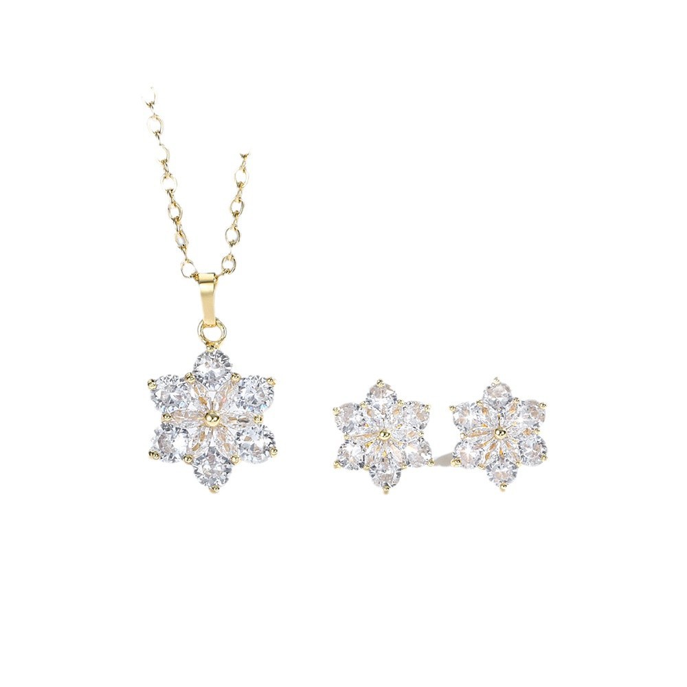 Europa y los Estados Unidos colgante de flores transfronterizas mujeres 14k oro de cobre chapado pendientes de flores de zircon set de joyas image 6