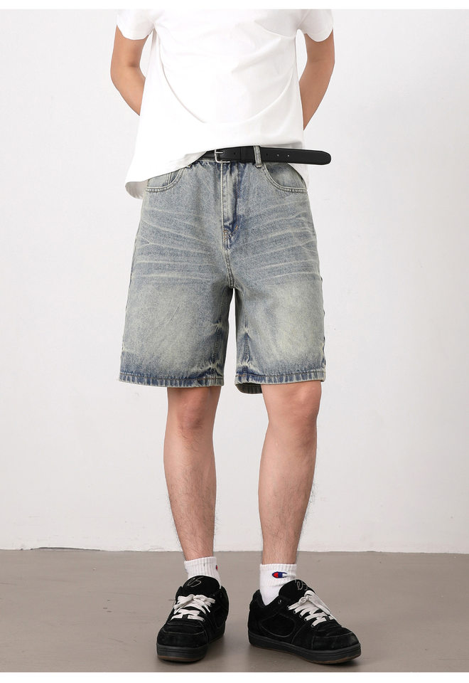 Quần short jean nam ống đứng kiểu Mỹ dáng rộng thoải mái — Màu xanh dương chi tiết 17