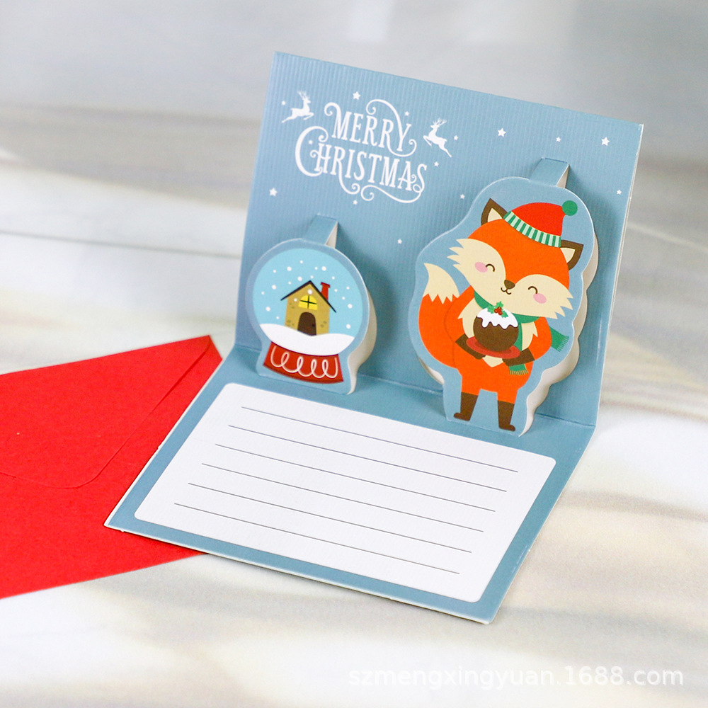 Regalos de Navidad creativos tarjetas de regalo de decoración con sobre de felicitación cartón de dibujos animados tridimensional tarjeta de mensaje de Santa