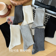 純色襪子女中筒襪秋冬棉襪ins潮網紅韓版長襪情侶款灰色堆堆襪