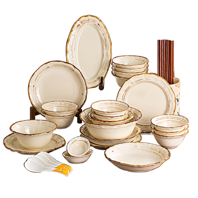 horno retro platos de arroz de cerámica de fideos de cerámica set de platos creativos Jingdezhen