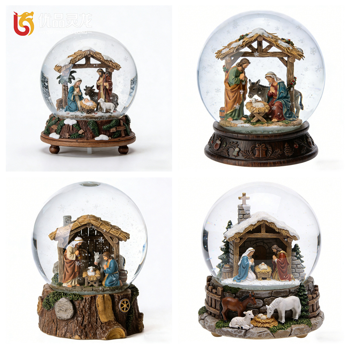 Nuevos productos transfronterizos de la serie de pesebre de Navidad Nieve bola de cristal personajes clásicos resina artesanía decoración