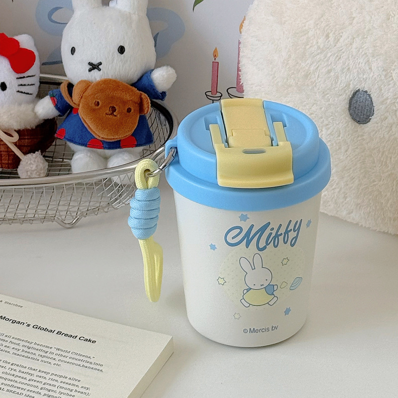 MIFFY米菲不锈钢304内胆卡通高颜值咖啡杯便携带吸管双饮口保温杯|undefined