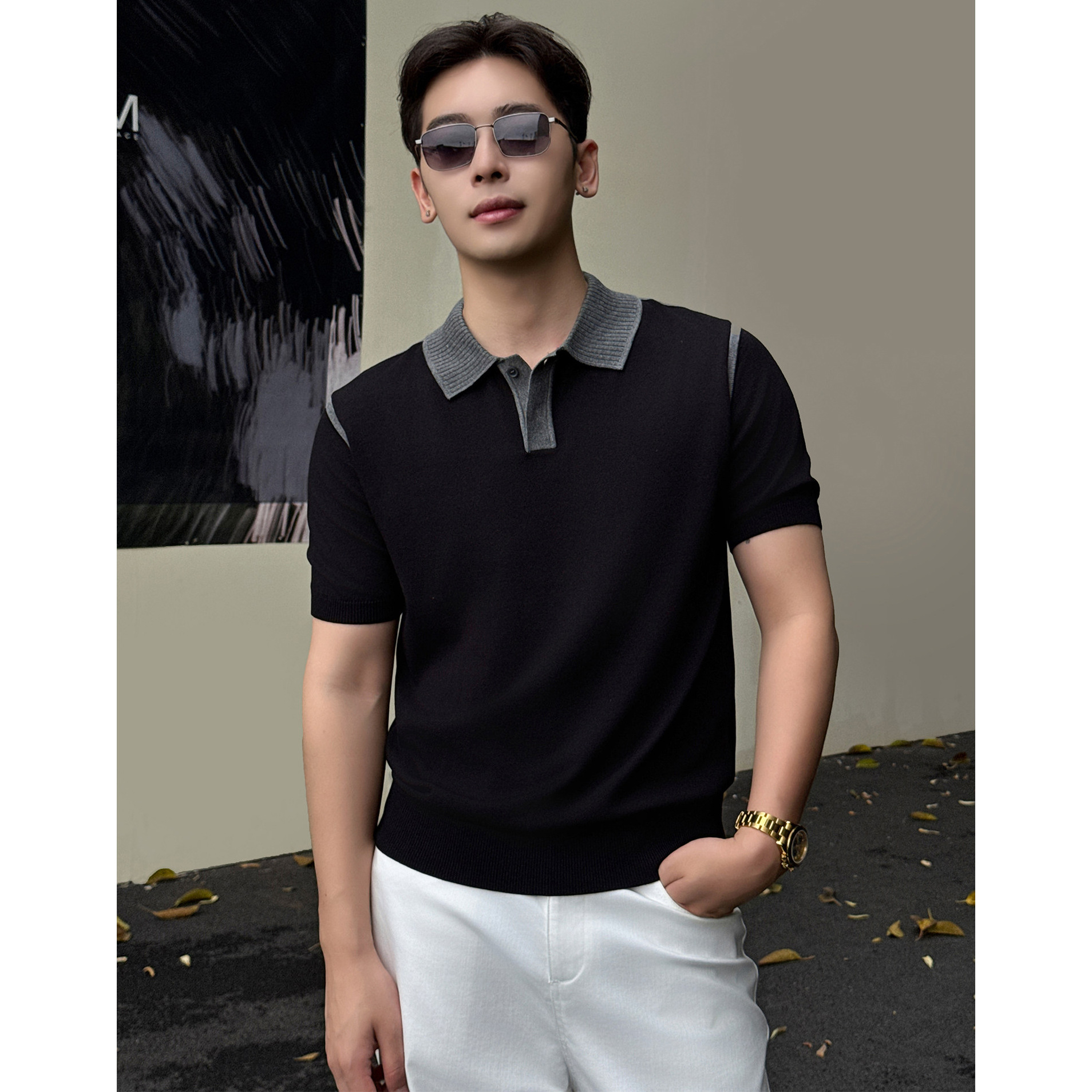 Polo camiseta de punto camiseta de manga corta camiseta de hombre paul línea tridimensional viejo qianfeng verano fábrica transfronteriza al por mayor