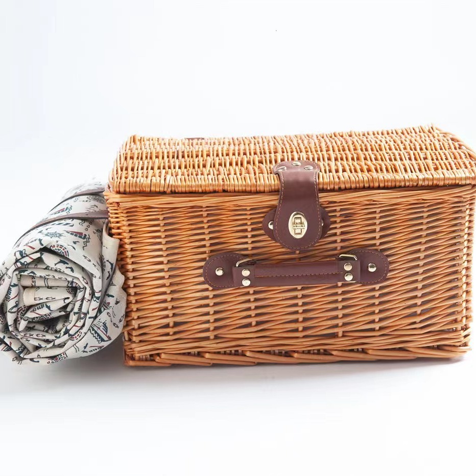 Cesta de picnic de mimbre para 4 personas, cesta de picnic de ratán, cesta de picnic para exteriores, cesta de picnic de sauce, en stock, dropshipping disponible