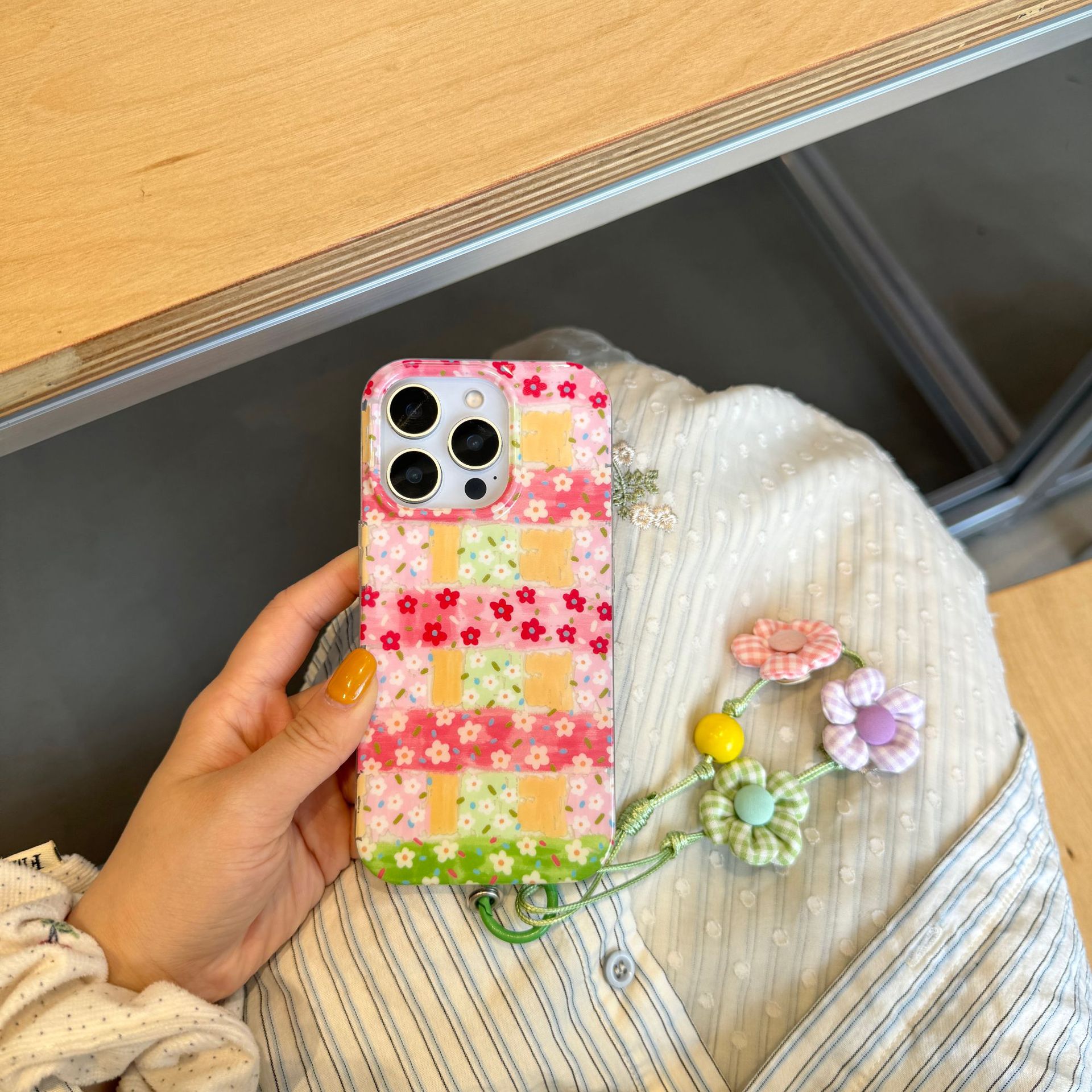 Pintura al óleo coreana empalme floral para Apple 15ProMax funda para teléfono móvil 16Pro cordón 14/13 Pareja 16PM