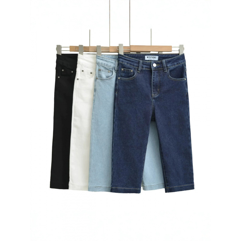 American style 2026 summer new model Kendou Capri denim mid-length pants for women, high-waisted stretchy straight-leg cropped pants