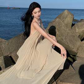 海边度假长裙氛围拍照女神穿搭大摆飘逸仙气套装裙子图片色雪纺