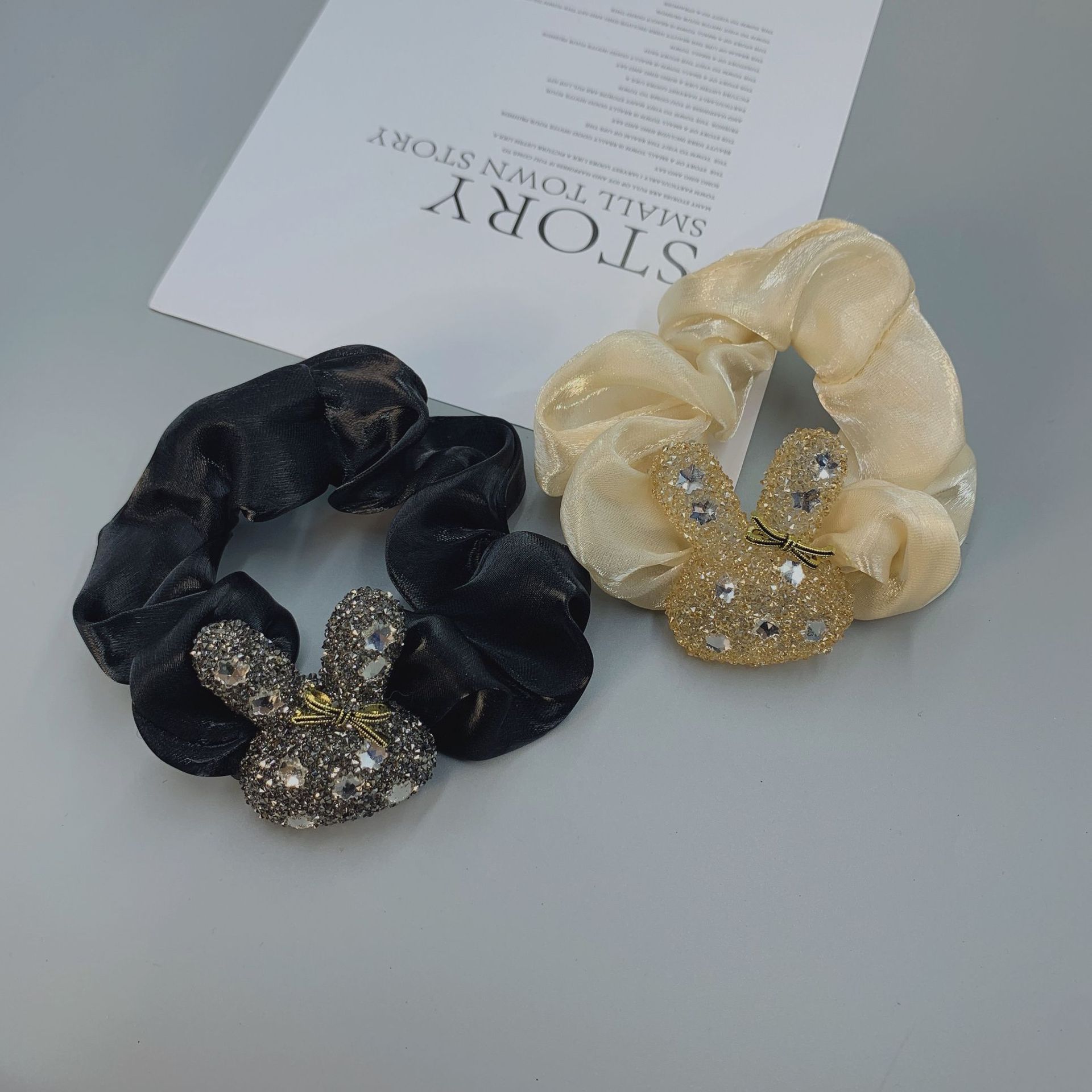 Korean version rabbit crystal large intestine hair band high-grade mercerized satin hair rope hair tie rubber band female headband wholesale_voghion.com