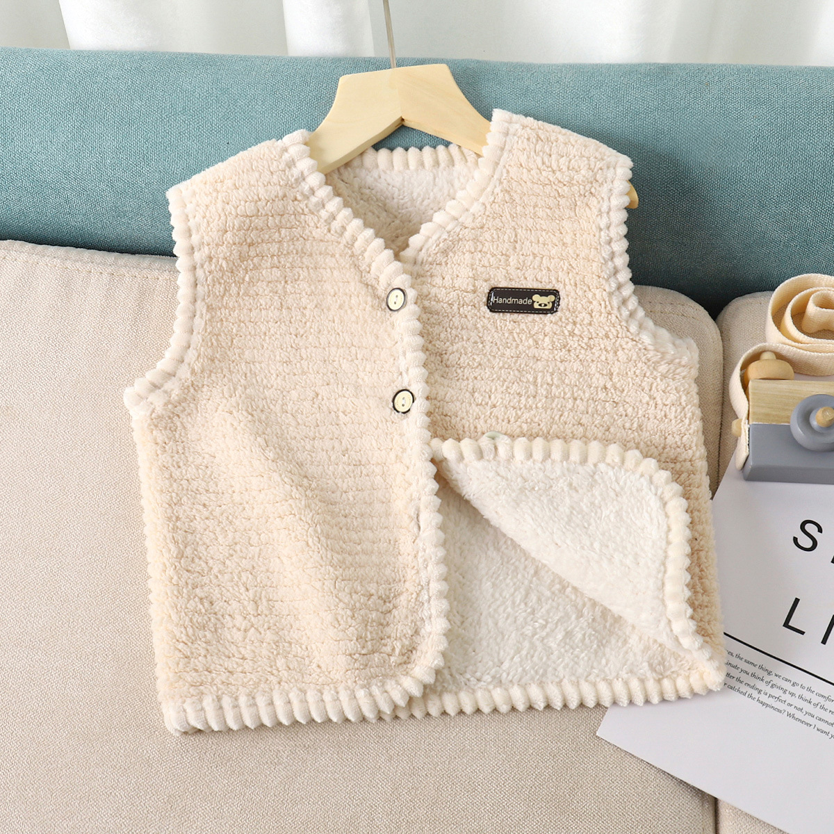 Chaleco de lana de cordero para niños Otoño e invierno de doble cara chaqueta forrada de lana para niños casual color sólido de un solo pecho Chaleco de moda