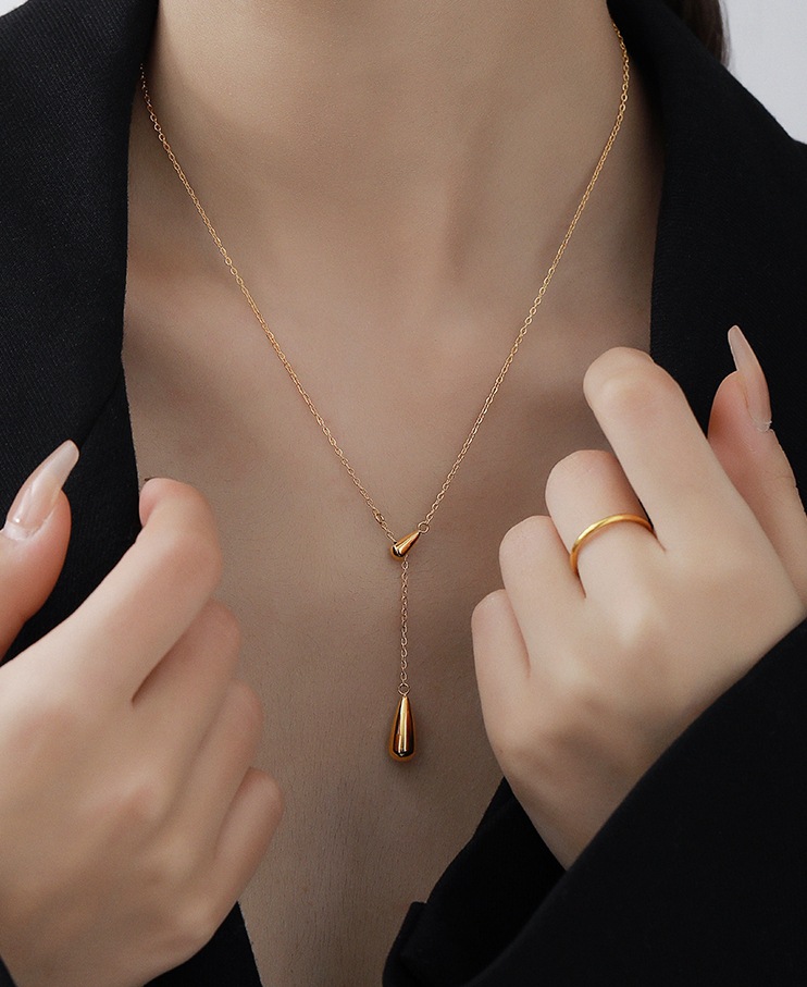 6g Weight Pendant Necklace Classification 1 Piece Quantity Daily Occasion Titanium Steel Material Water Droplets Pattern Women'S Gender Plating Design Fashion Style Fashion Water Droplets Titanium Steel Plating Pendant Necklace 1 Piece 5