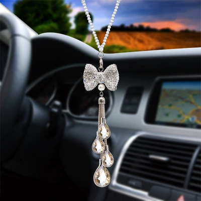 alloy metal pendant decoration | Car hanging - bow-water-drops-champagne-gold
