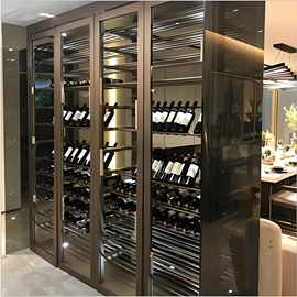 轻奢不锈钢恒温酒柜红酒展示架 客厅背景墙置物金属装饰简约酒柜