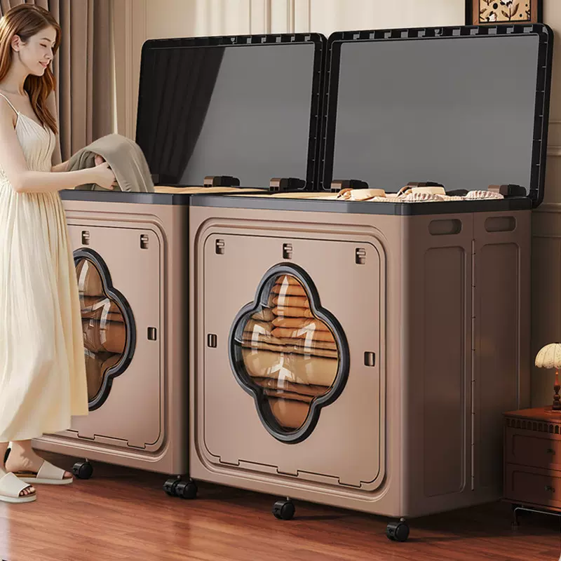 衣服收纳箱大容量家用翻盖整理箱带滑轮可以折叠衣物被子收纳储物