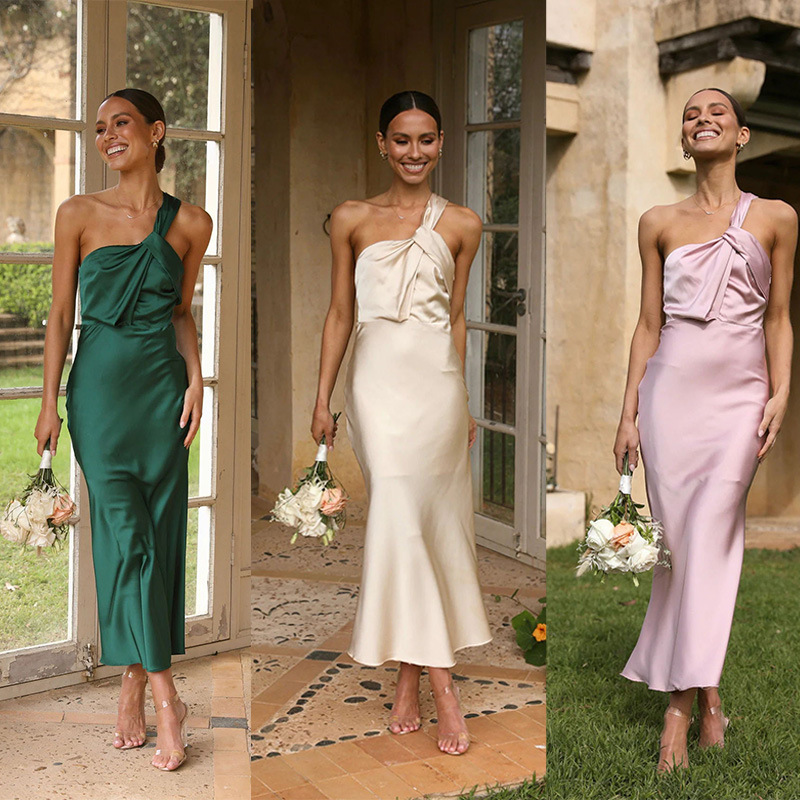 2023 European and American Forged Face Dress Long Dress Elegant Slip Dress Cross-border Hot Sale