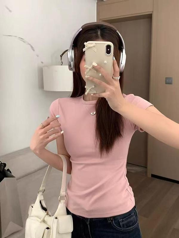 跨境东南亚短款露脐短袖T恤女2025夏季新款辣妹白色打底女装上衣|undefined