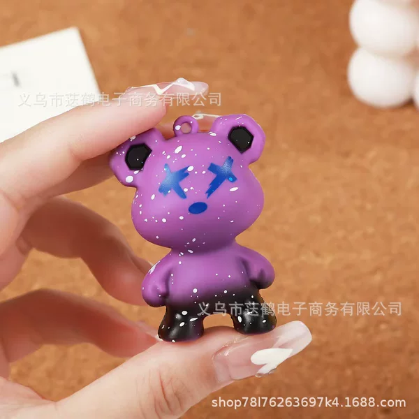Cute Cartoon Silicone Starry Sky Bear Keychain Fashion Couple Doll Small Pendant Creative Car Keychain Wholesale