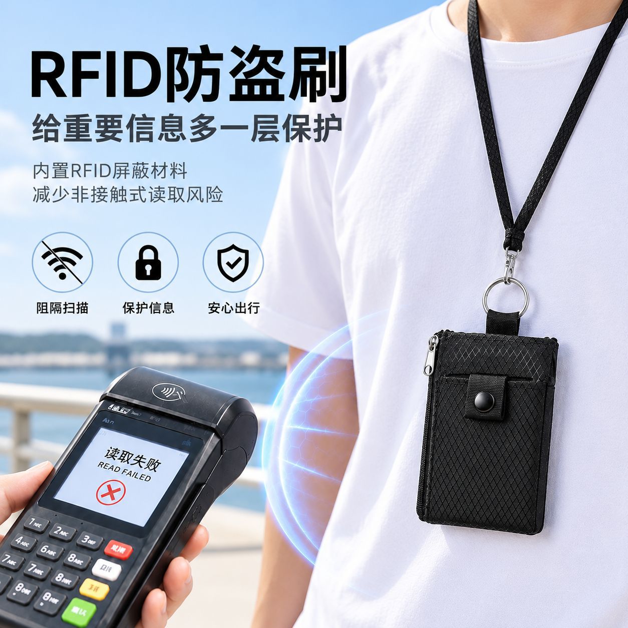 Cross-Border New Multifunctional Card Holder Key Chain Rfid Anti-Theft Brush Ultra-Thin Mini Wallet Compact Card Holder Can Be Hung Around the Neck