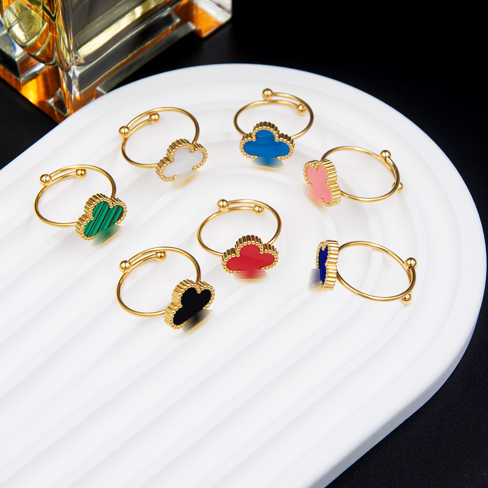 New Wholesale Simple Non-Fading Women's Ring Jewelry with Four-Leaf Clover Design, Adjustable Stainless Steel Ring