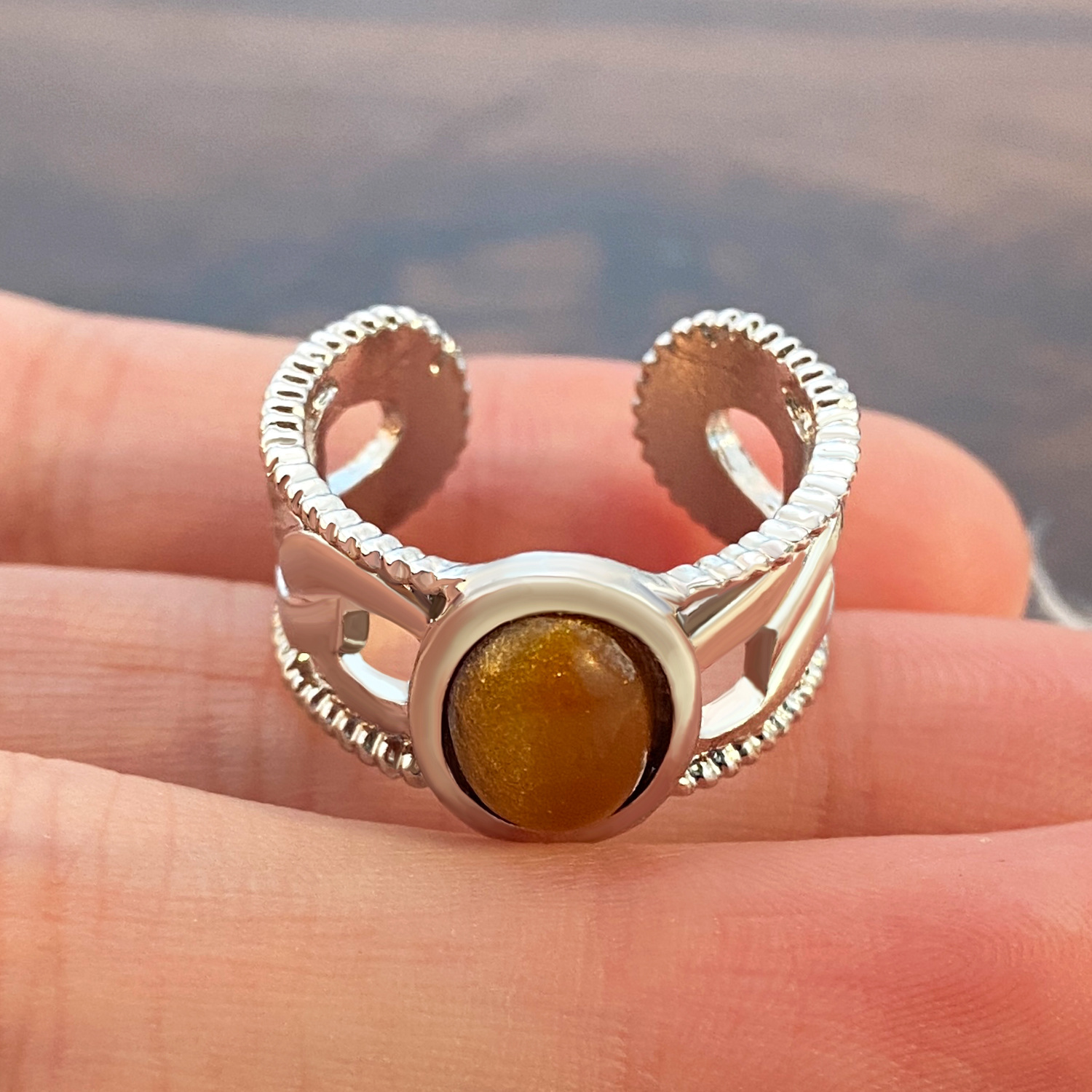 Melard Tigerauge-Ring für Damen, offener Ring, Niche Design Sense, massiver, ovaler Ring für den Zeigefinger_voghion.com