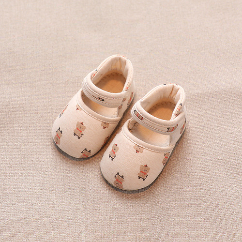 秋季新款彩棉印花小熊婴儿单鞋男女宝宝室内学步鞋一件代发