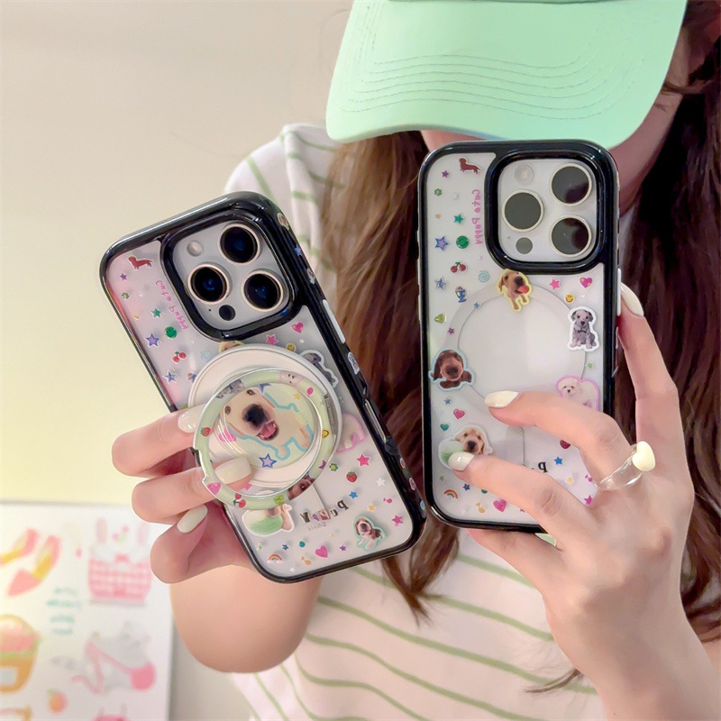 楽しい可愛い子犬ステッカーイラスト マグネット式 iPhone17/Apple 16ProMax/15/14 携帯ケース対応|undefined