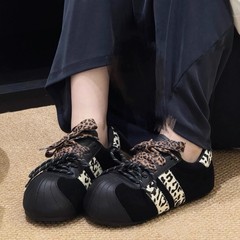 丑萌豹纹德训鞋女ins潮2025早秋新款复古拼色小众内增高休闲鞋女