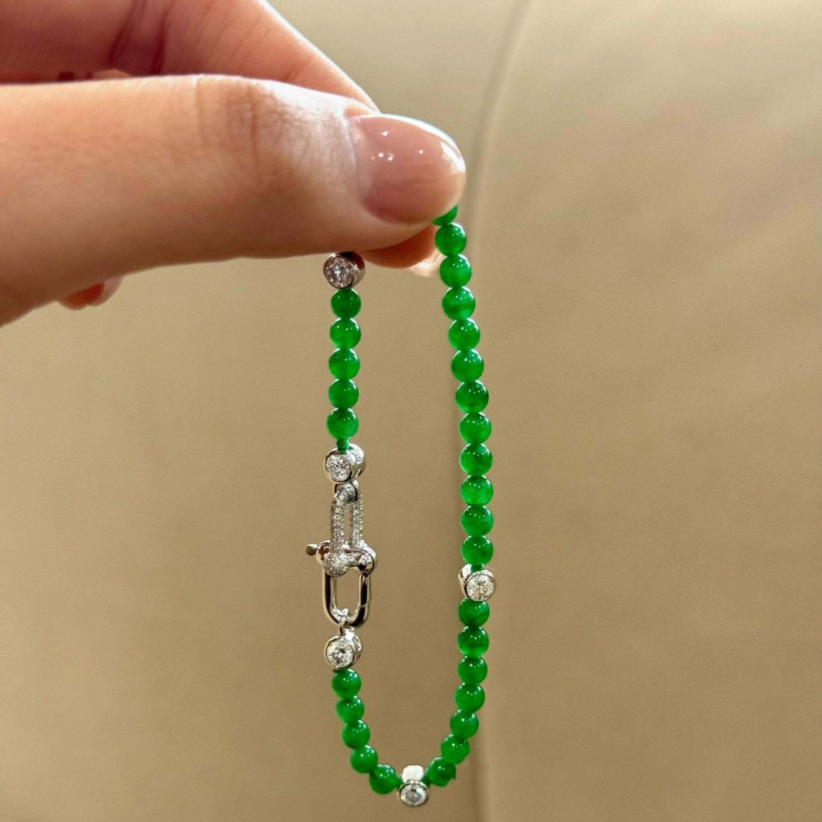 Xiaomi bead jade bracelet with horseshoe clasp, zircon spacer beads, decorative spacer beads, DIY necklace and bracelet accessories