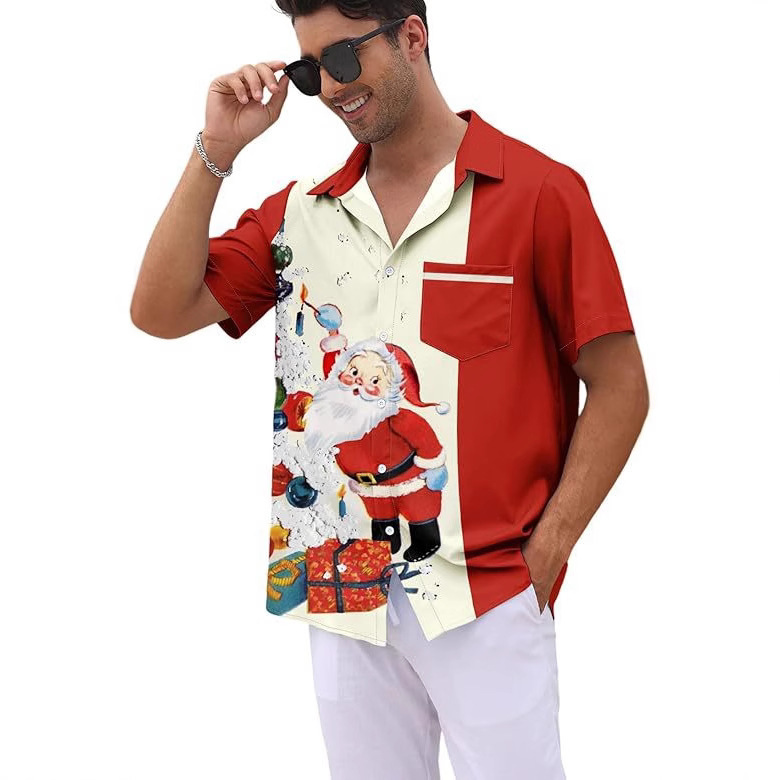 Cross-border Santa Claus digital printing short-sleeved shirt European and American Christmas holiday family clothing fun Christmas shirt Cross-border Santa Claus digital printing short-sleeved shirt European and American Christmas holiday family clothing fun Christmas shirt