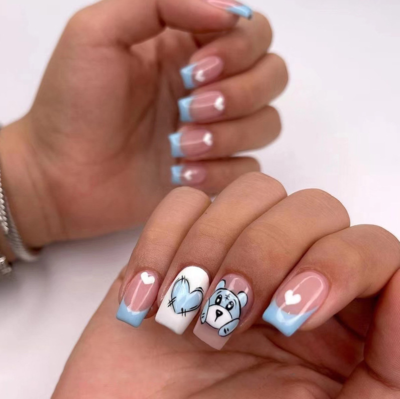 Puppy love pink cute blue crescent new elegant simple autumn and winter white European and American nail wear nail Puppy love pink cute blue crescent new elegant simple autumn and winter white European and American nail wear nail