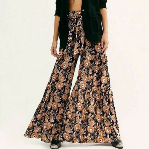 Floral Printing high waist Strap Belt Wide Leg bell-bottoms NSMID128651