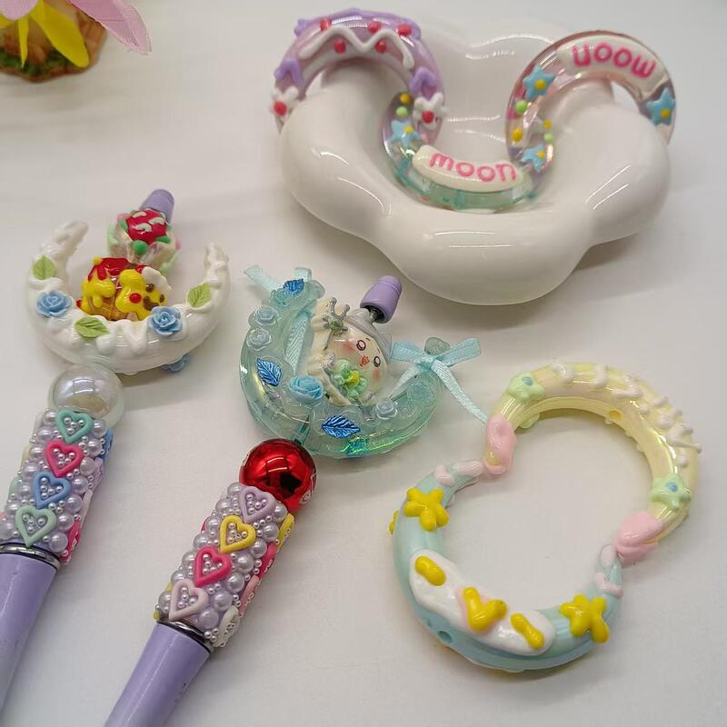 Symphony Transparent Luminous Solid Color Moon Acrylic Plated Hand-Painted Decal Straight Hole DIY Chain Pendant Jewelry Accessories