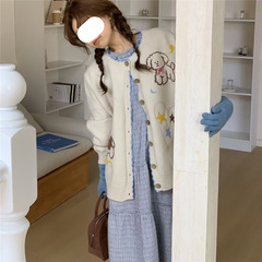 可爱卡通提花针织开衫外套女秋冬韩系学院风宽松毛衣外穿百搭女潮