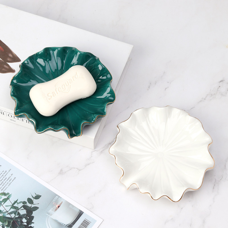 Nordic Ceramic Lotus Leaf Soap Box Drain Household Toilet Laundry Soap Box Tray Light Luxury Soap Rack
