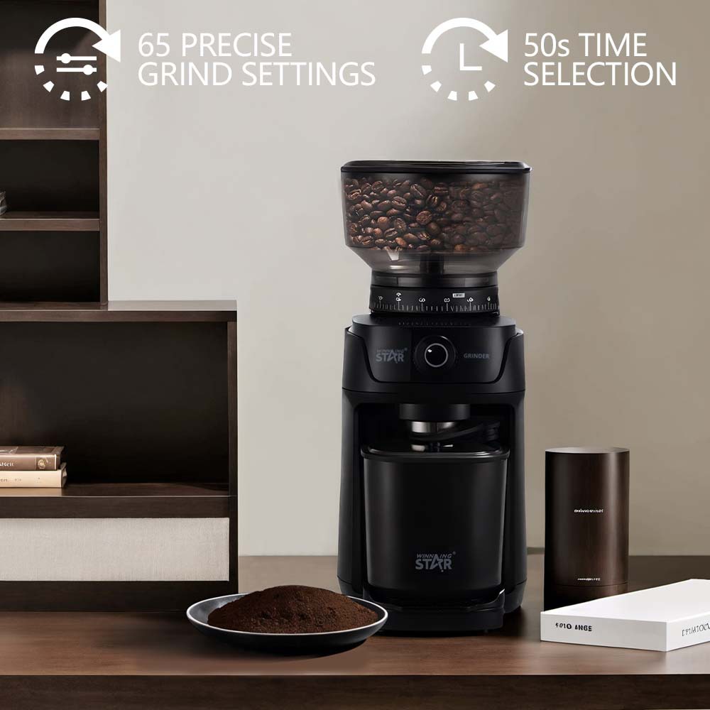 WinningStar Home 65 archivos para ajustar el grosor de los granos de café molienda en seco trituración y molienda molinillo eléctrico cronometrador