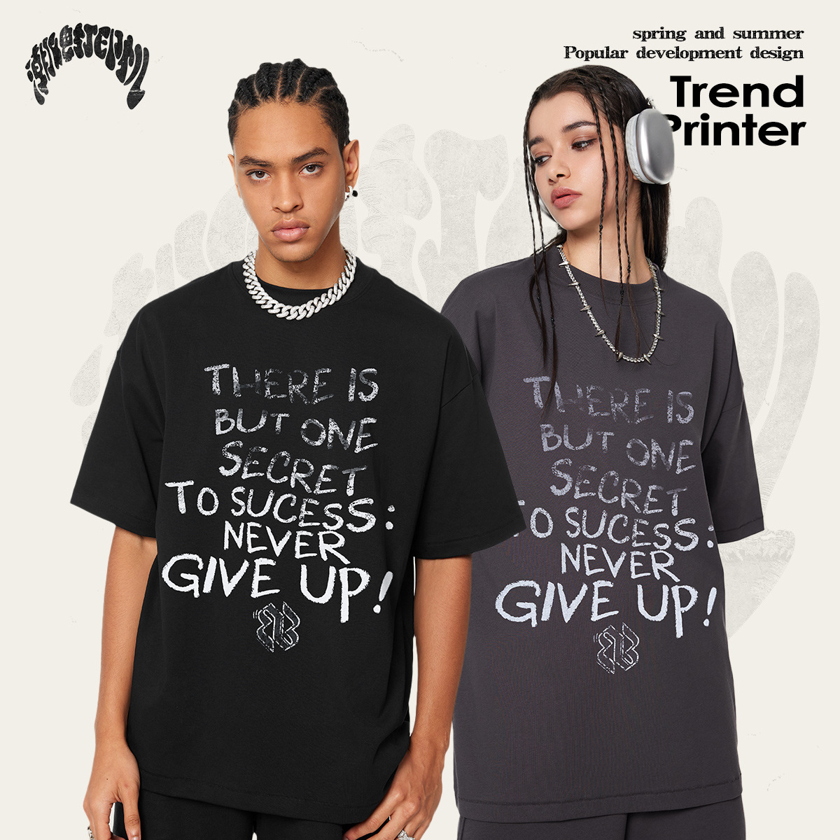 2025 verano Europa y América marca de moda juvenil de alta calidad retro hacer letras viejas impresión gradiente suelta camiseta de manga corta para hombres