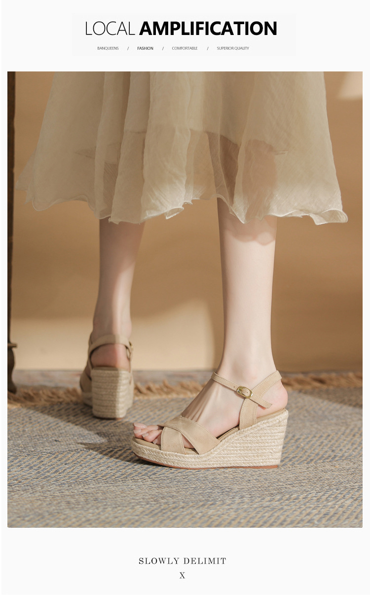 Sandal cao gót nữ hở mũi đế xuồng gót cao 9 cm, quai ngang đan dây thừng — Xanh lá cây nhạtcolor chi tiết 7