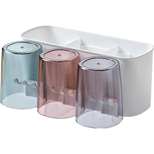 Toothbrush rack, punch-free mouthwash cup, wall-mounted toothbrush cup, bathroom wall-mounted storage box, dental cylinder set