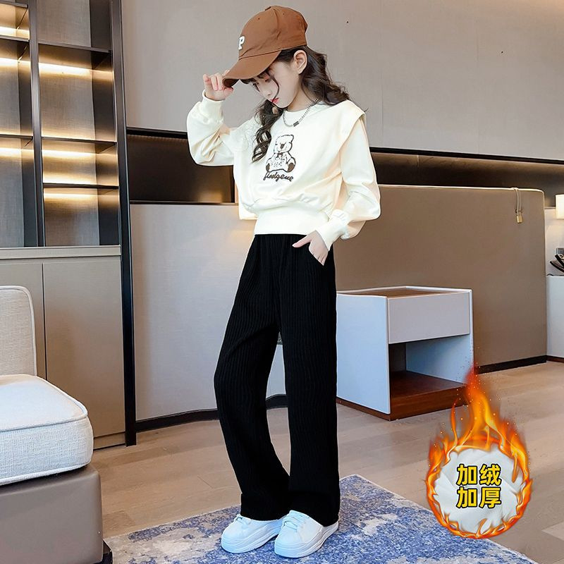 Traje de otoño para niñas 2024 nuevo estilo estilo occidental suéter casual niños grandes primavera y otoño moda de dos piezas para niños