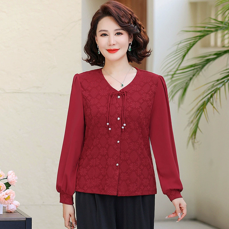 Мама весеннее платье с длинными рукавами, толстовка среднего и пожилого возраста, весенняя и осенняя футболка