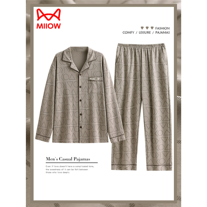 Pijamas de algodón para hombres primavera y otoño de manga larga para hombres otoño delgado grande se puede usar ropa de casa de otoño y invierno