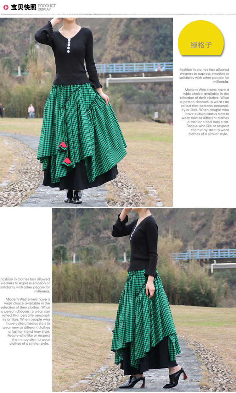 TIYIHAILEY-Women's Plaid Irregular Skirts, Long Maxi, Elastic Waist, Cotton Linen, Chinese Style, S-2XL, Autumn, New 2026