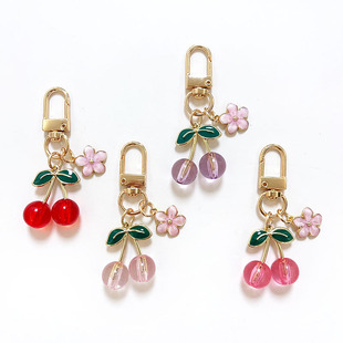 Cross-border three-dimensional simulation red cherry fruit pendant alloy accessories small fresh cherry key chain pendant