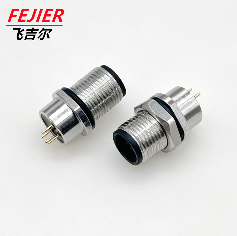 M12 A编码4芯插座 PCB插板引脚 喷涂粉末设备专用防水航空插座