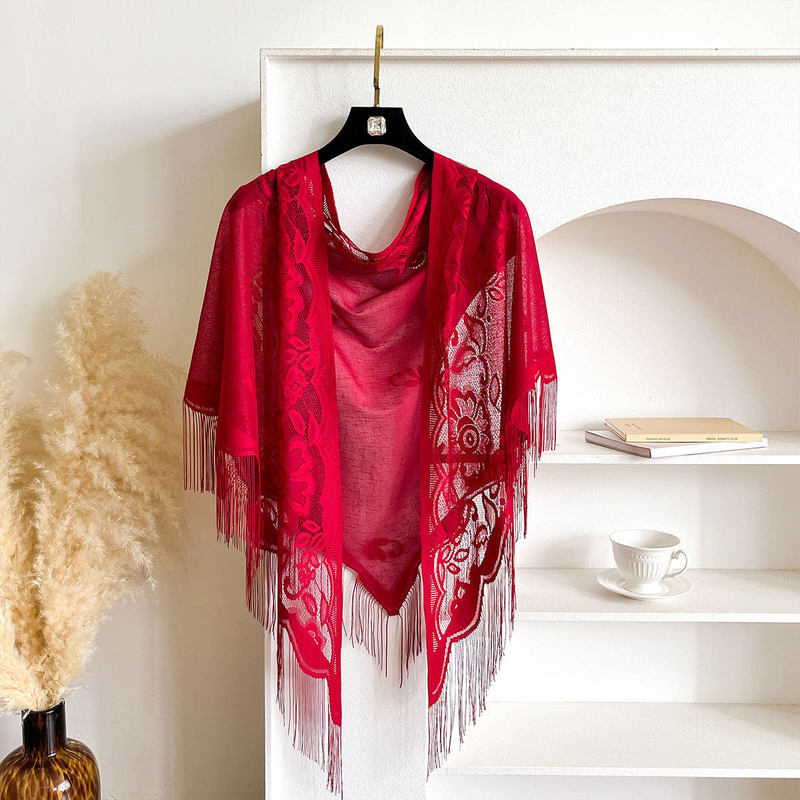 2026 New Model New Chinese-Style Red Hollow-Out Knitted Lace Shawl with Light Tassels and Romantic Vibe, Featuring Traditional Chinese Buttons for Outings 2026 New Model New Chinese-Style Red Hollow-Out Knitted Lace Shawl with Light Tassels and Romantic Vibe, Featuring Traditional Chinese Buttons for Outings