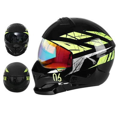 Motosiklet kaskı (dəbilqə) – 3C Retro Motorcycle Helmet Full-Face - 856-black-and-yellow-colorful-mirror-m55-56