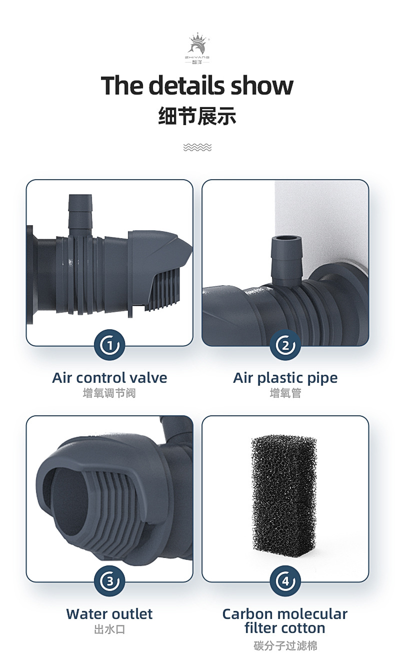 鱼缸过滤器 水族过滤泵 循环内置 智洋新款白色欧规美规过滤器详情42