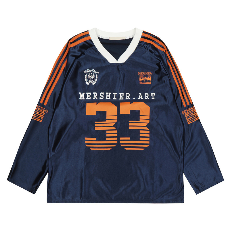 2025 Cross-Border American Popular Sports Student Wear Football Sports Style No. 33 Printed Loose Long-Sleeved T-Shirt for Men