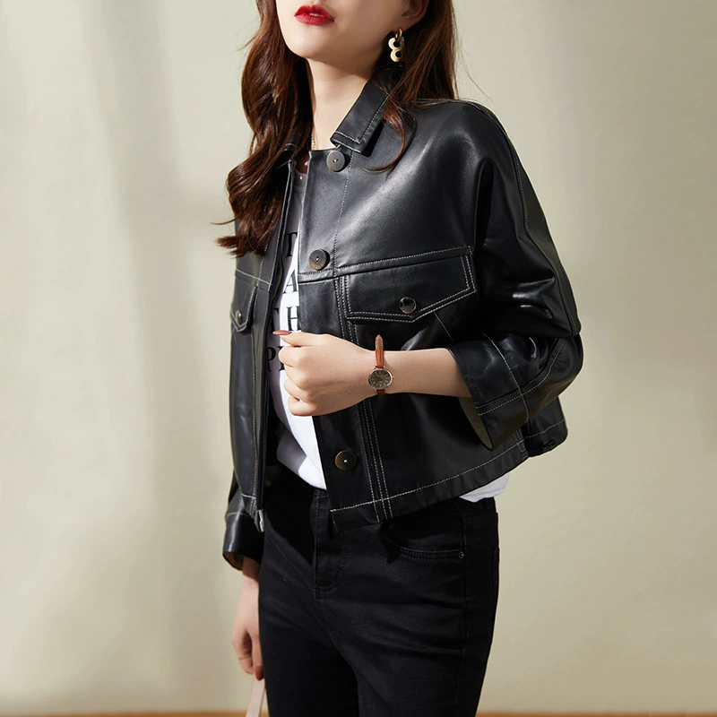 Autumn short jacket, genuine leather, city style
